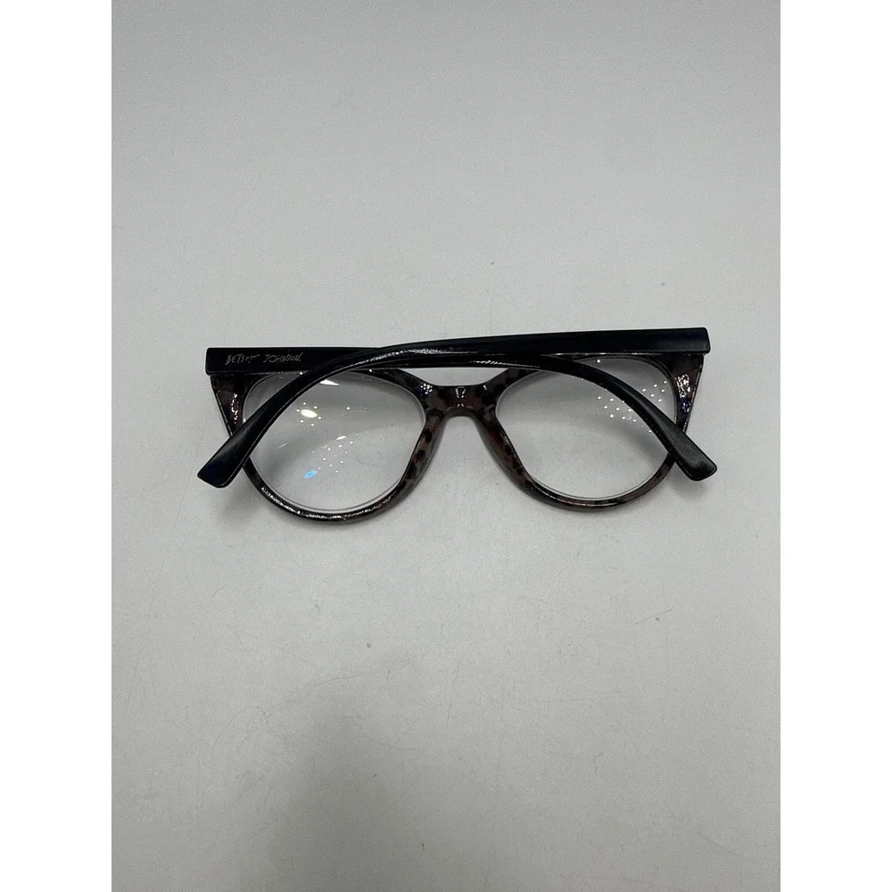 Betsey Johnson MS1021 Leopard Print Cat Eye Eyeglass Frames Black Brown +1.50